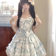 她及其他雪頂娃娃Lolita洋裝藍色doll感蕾絲蛋糕公主感jsk吊帶連衣裙夏季 藍色短裙【胸口蝴蝶結+兩個(gè)腰間蝴蝶結】 XL  建議115-130斤