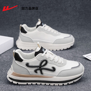 回力（Warrior）運動(dòng)鞋男鞋2025冬季新款軟底減震時(shí)尚國潮跑步鞋男款潮厚底鞋子男 米灰黑 40
