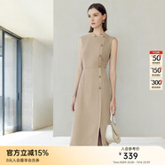顏域2024新款氣質(zhì)職業(yè)單排扣正裝連衣裙女春款無袖修身時(shí)尚一步裙 卡其 S/36