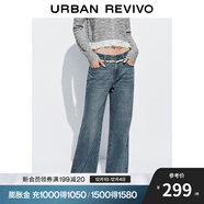 UR2025秋季新款女裝休閑丹寧刺繡花邊喇叭牛仔長(cháng)褲UYL850185 藍色 30