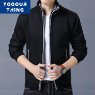 YOOOURTHING男士秋冬季開(kāi)衫毛衣男加絨加厚毛衣開(kāi)衫厚款立領(lǐng)大碼外套百搭保暖 黑色 XL (建議120-145斤)