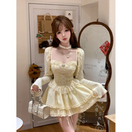 園翌純欲風(fēng)氣質(zhì)千金感公主連衣裙開(kāi)衫女裝秋冬季時(shí)尚甜美套裝裙女 開(kāi)衫+吊帶裙套裝 M