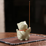 奉?？蓯?ài)小貓香插小香爐陶瓷擺件香座家用室內點(diǎn)線(xiàn)香底座香盤(pán)香托 青色可愛(ài)小貓【送線(xiàn)香和竹編墊】