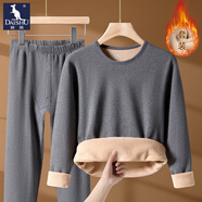 袋鼠（DAISHU）秋冬季羊羔絨保暖內衣套裝男中年圓領(lǐng)加絨加厚T恤打底衫男內搭 GN-KDRTZ-166淺灰圓領(lǐng) L 推薦90-110斤
