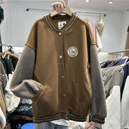 大9美式復古撞色棒球服拼接寬松慵懶夾棉休閑外套秋冬裝新款 土黃9008加棉 均碼 均碼