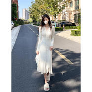 林逸兒秋冬女性新款修身溫柔優(yōu)雅的女神風(fēng)針織長(cháng)裙 白色 S