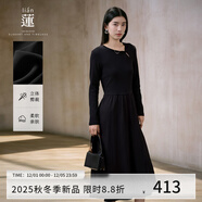 阿依蓮連衣裙子女秋季2025新款高檔氣質(zhì)收腰顯瘦長(cháng)裙鏤空時(shí)尚拼接裙子 隕石黑 M