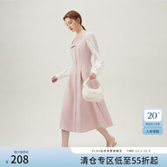 范思藍恩折紙情書(shū) 赫本風(fēng)長(cháng)袖假兩件法式氣質(zhì)連衣裙女24FS11232 花束粉 XS