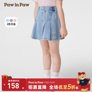 PawinPaw卡通小熊童裝25年春夏女童A字百褶裙半裙學(xué)院風(fēng)牛仔短裙 Indigo牛仔藍色/55 130 cm