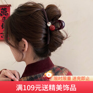向晚 發(fā)夾發(fā)卡紅珠水鉆抓夾女高級感大號鯊魚(yú)夾后腦勺發(fā)夾女生日禮物