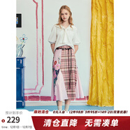 兩三事兩三事 次元漫游 2025夏季新款波西米亞格子印花裙a字半身裙 粉色 S