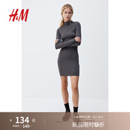 H&M女裝連衣裙秋季女士時(shí)尚休閑高領(lǐng)迷你連衣裙1234799 深灰色 XL 170/116