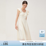 范思藍恩紅白格子約會(huì )連衣裙女2024夏季新款遮肉飛飛袖裙子12344 米白色 M