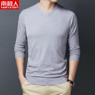 南極人（Nanjiren）中年薄款毛衣男士V領(lǐng)長(cháng)袖t恤針織衫潮牌春秋青年內搭羊毛衫線(xiàn)衣 820淺灰 L 170120-140斤