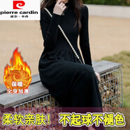 皮爾卡丹（pierre cardin）赫本小黑裙過(guò)膝內搭針織毛衣裙打底配大衣法式連衣裙秋冬加厚長(cháng)款 加厚不臃腫經(jīng)典黑色不起球不縮水模特品質(zhì) XL 【建議115-125斤】