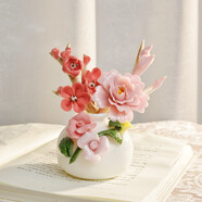 妙旭花瓶擺件客廳輕奢高級感小號精致陶瓷花瓶手工花加梅花枝套組精美 三色玫瑰圓花瓶＋牡丹＋紅梅花