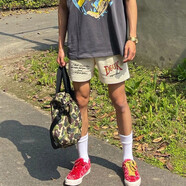 蕭蕭布落短褲男夏季潮流寬松運動(dòng)直筒休閑五分中褲子美式潮流籃球大褲衩 HQWP-D156杏色 M