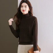 AX時(shí)尚麻花針織衫內搭上衣雙層領(lǐng)純色加厚毛衣女新款冬季打底衫 咖色 S 【建議 85-100斤】