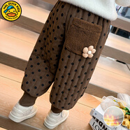 G.duck童裝女童褲子秋冬加絨兒童毛呢褲加厚保暖寶寶衛褲春秋女孩格子褲 花朵咖色-一條過(guò)冬 140 建議130-140cm9-10歲