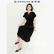 佐丹奴裙子女新款極簡(jiǎn)風(fēng)法式優(yōu)雅小V領(lǐng)收腰連袖連衣裙女05465317