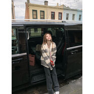 COOLLINE林子熙倫敦啟事高克重大毛衣條紋開(kāi)衫外套灰色寬松百搭 條紋大毛衣開(kāi)衫現貨 S S