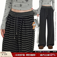 UNIFREE條紋秋冬休閑褲女寬松軟糯垂感慵懶風(fēng)細閃百搭拖地褲 條紋色 L