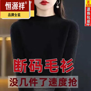 恒源祥媽媽裝半高領(lǐng)羊毛衫女寬松毛衣大碼羊絨衫春秋厚款針織衫打底衫 BG/黑色 2XL 【125-135斤】