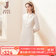 經典故事（JANE STORY）2024新款名媛小香風連衣裙女秋季氣質復古法式雪紡假兩件呢子裙 U05杏色 S