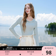 三彩2025秋季新款蕩領(lǐng)T恤修身長(cháng)袖上衣開(kāi)叉套頭優(yōu)雅M 冰川藍 M 160/84A