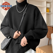 NEW OR MODE日系慵懶風(fēng)毛衣男秋冬cityboy高領(lǐng)麻花針織衫潮牌寬松情侶套頭衫 M2403黑色加絨 XL