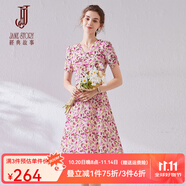 經(jīng)典故事（JANE STORY）2025新款氣質(zhì)碎花連衣裙女夏季高級感收腰雪紡裙歐式田園風(fēng)裙子 T13杏底桃紅 L