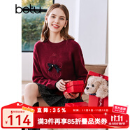 betu百圖女裝冬季毛衣圓領(lǐng)小熊蝴蝶結(jié)針織衫減齡百搭毛衣女2212T11 紅色 S