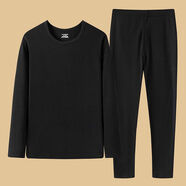 南極人（Nanjiren）秋冬季男士保暖內衣套裝雙面德絨圓領(lǐng)加厚防寒秋衣秋褲加大碼 黑色套裝 XL 【建議115-130斤】