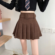 盛昭達超短裙無(wú)內襯蕾絲蓬蓬半身裙女夏季高腰顯瘦粉色蛋糕裙a字短裙子 咖啡色秋冬 厚款 【送腰帶有內襯】 S 【建議80-95斤】