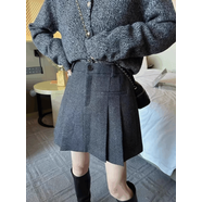 歐貨2025秋季新款高腰羊毛呢半身裙顯瘦防走光休閑百褶a字短裙女 深灰色 秋款-有內襯 S  建議90-100斤