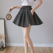 何佳功雪紡短裙拉鏈開(kāi)襠褲戶(hù)外鏤空直摸入野外約會(huì )免穿脫心機方便褲高腰 黑色_小波點(diǎn) S _75-89斤