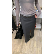 WAITMORE豎條紋開(kāi)叉氣質(zhì)半身裙女2025年顯瘦西裝中長(cháng)版直筒包臀裙 灰色 S S