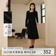 A.YILIAN【商場(chǎng)同款】阿依蓮氣質(zhì)黑色連衣裙女25冬季新款收腰顯瘦長(cháng)袖裙子 魅影黑 S