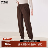 MsShe【歐棉絨】大碼女裝2025新款冬裝休閑松緊腰顯瘦直筒闊腿褲 【束腳褲】拿鐵色現貨 偏小一個(gè)碼 5XL