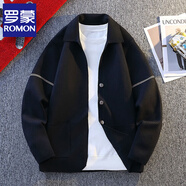 羅蒙（ROMON）高端針織衫開(kāi)衫男秋冬季修身毛衣外套男翻領(lǐng)口袋潮流線(xiàn)衣上衣 黑色 XL 175