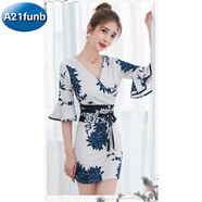 A 21 FUNB沐足連衣裙技師服養生工作服女修身足療店會(huì )所工衣足浴服和服 白色 配黑色腰帶 S