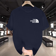 瑾天夏季新款純棉短袖T恤男士運動(dòng)休閑涼感圓領(lǐng)寬松情侶百搭半袖 藏藍色 M (105-125斤)