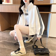 大尺碼女裝2024年新款春裝開(kāi) 衫短款外套女薄款厚棉T時(shí)尚洋派上衣 白色 L _115-135斤