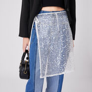 韓國花邊蕾絲半身裙女碎花疊穿罩裙下擺遮臀屁簾網(wǎng)紗亮片圍裙子潮 白色 均碼 均碼