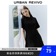 UR夏季新款女裝通勤風(fēng)壓褶修身短袖棉質(zhì)連衣裙UWU740075 正黑 M