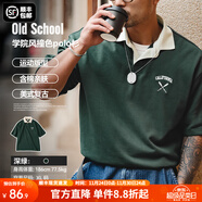 馬登工裝撞色polo領(lǐng)短袖美式復古刺繡打底衫學(xué)院風(fēng)翻領(lǐng)重磅t恤男夏 深綠色 版型寬松 XL