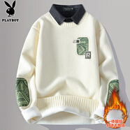 花花公子（PLAYBOY）毛衣男加絨假兩件冬季衛衣外套男士針織打底衫加厚保暖線(xiàn)衣服