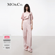 MO&Co.牛仔褲背帶褲夏臟染工裝風(fēng)格高腰可調(diào)節(jié)肩帶搭扣摩安珂 粉杏色 S 160