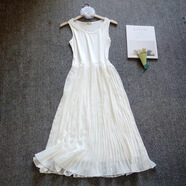 俏博萊百褶雪紡長(cháng)款吊帶背心打底裙莫代爾拼接連衣裙內搭襯裙 背心白色 均碼