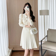 明星同款2025新款連衣裙高級感秋冬季小香風(fēng)圓領(lǐng)長(cháng)袖連衣裙女氣質(zhì) 杏色 S 【建議80-95斤】